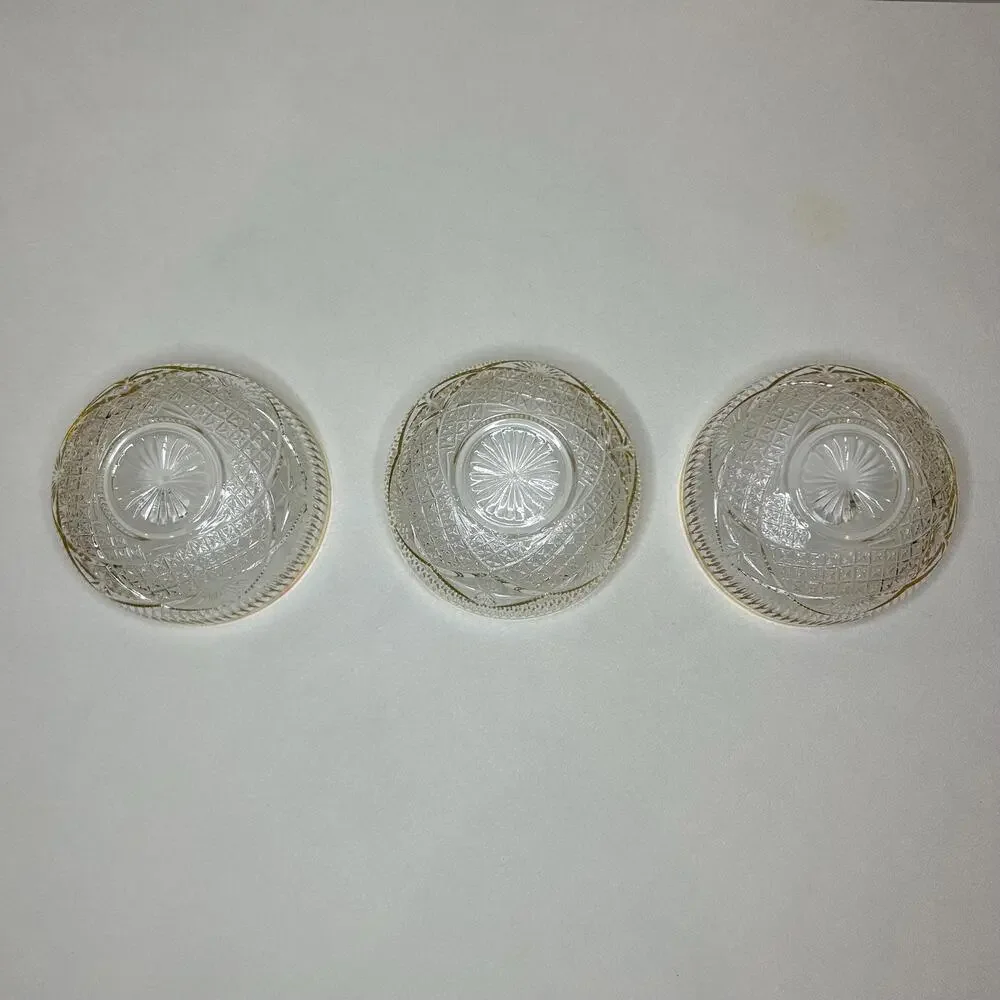 Vintage Italian Blown Crystal Dessert Bowls 24K Gold Trim - Set of 3